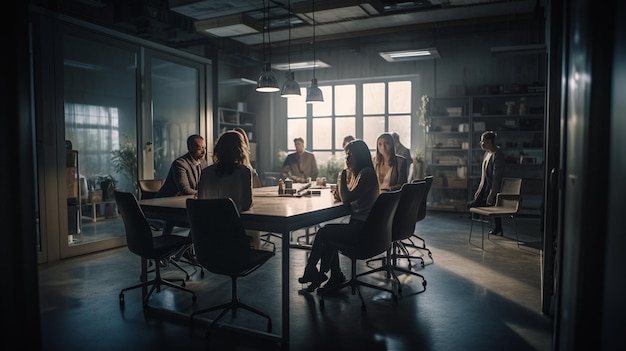 Group of business people having a meeting in a modern officegenerative ai