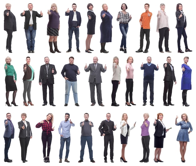 Photo group of business people holding thumb up isolated