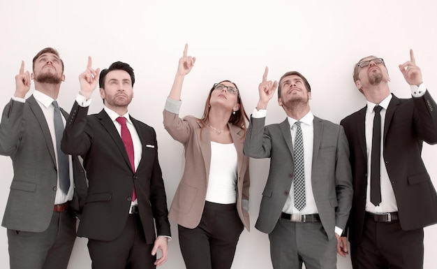 Group of business people showing their fingers up