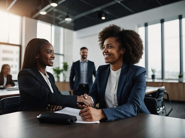 a group of business people sitting at a table one of them is wearing a suit and the other has a blue