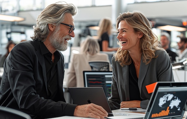 Photo group of business people smiling and working together in modern office selective focus