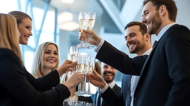 Photo a group of business people toasting with champagne