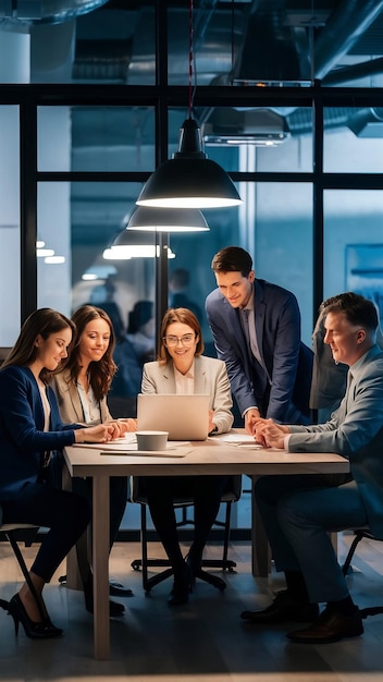 Group of business people work together in a modern office