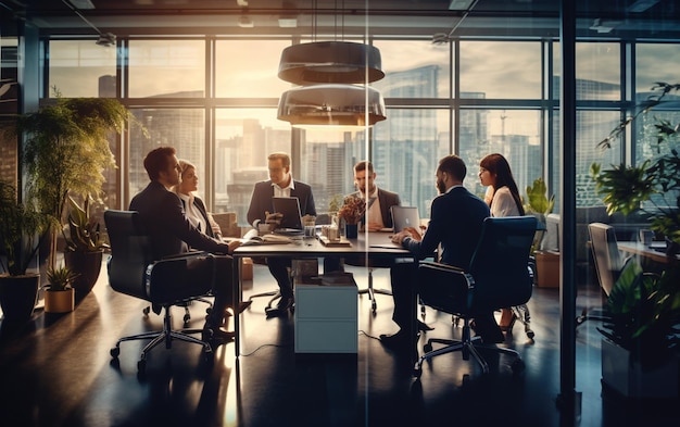 Group of business people work together in office