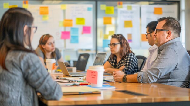 Photo group of business people working together on new ideas in the office