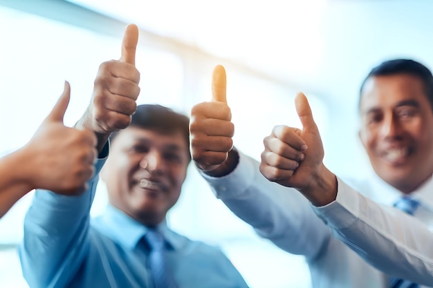 Group of business persons students with thumbs up learning success hand gesture positive emotions