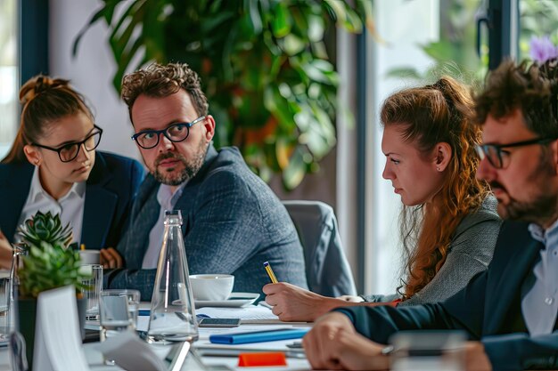 Photo a group of business professionals gathered at a table for a meeting