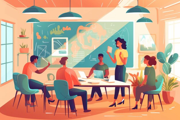 Group business team video conference meeting online concept flat vector illustration Generative AI