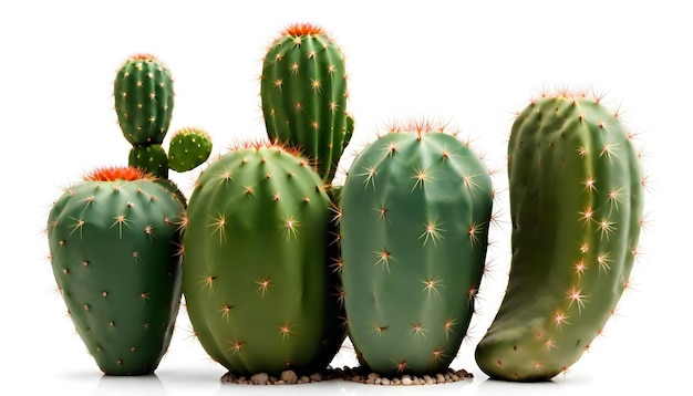 a group of cactus with the red center