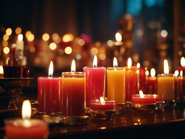 A group of candles are lit