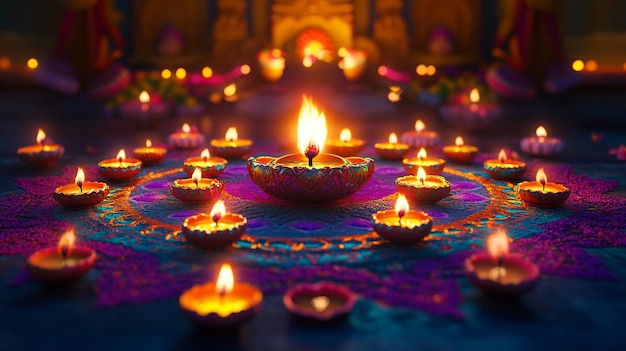 a group of candles that are lit up in a temple