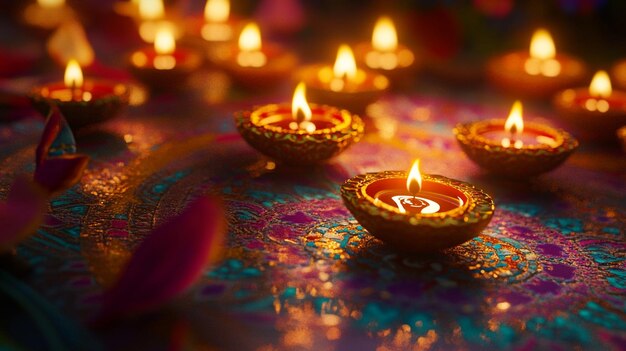 a group of candles with a colorful background and a colorful pattern