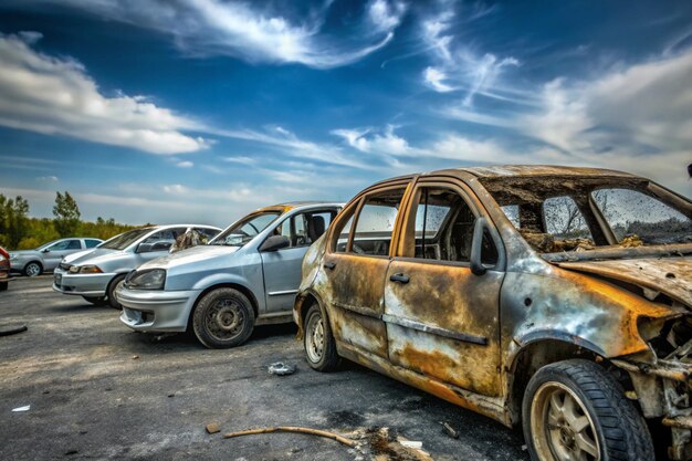 Photo a group of cars are parked in a lot with a sky background