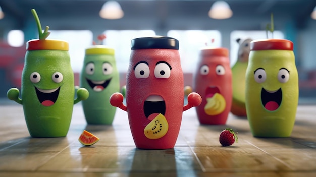 A group of cartoon characters with one saying'happy meal '