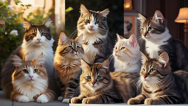 Photo a group of cats are sitting on a window sill