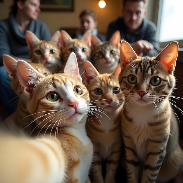 Photo a group of cats taking a selfie