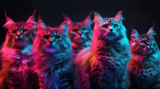 Photo a group of cats with colorful and colorful colors on their faces