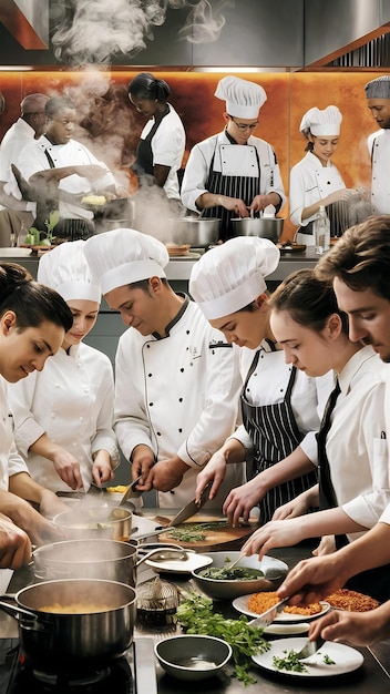 Group of chefs working in the kitchen