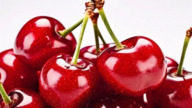 a group of cherries with a stick in the middle