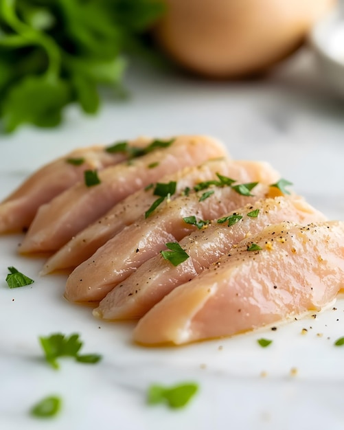 Photo a group of chicken meats with parsley and parsley