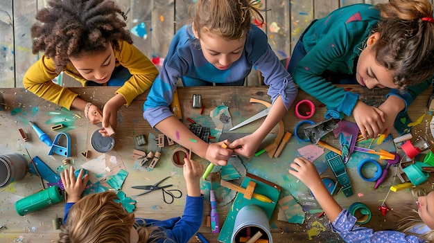 Photo a group of children are doing arts and crafts together