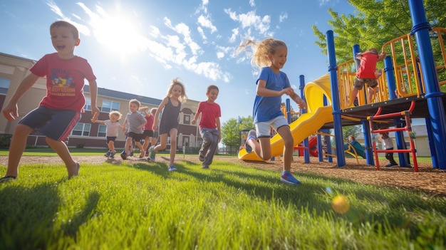 Photo a group of children are playing in a playground aig41