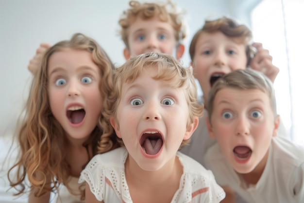 A group of children are smiling and posing for a picture Scene is happy and joyful