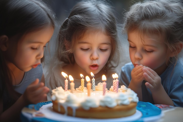 A group of children blowing out birthday candles