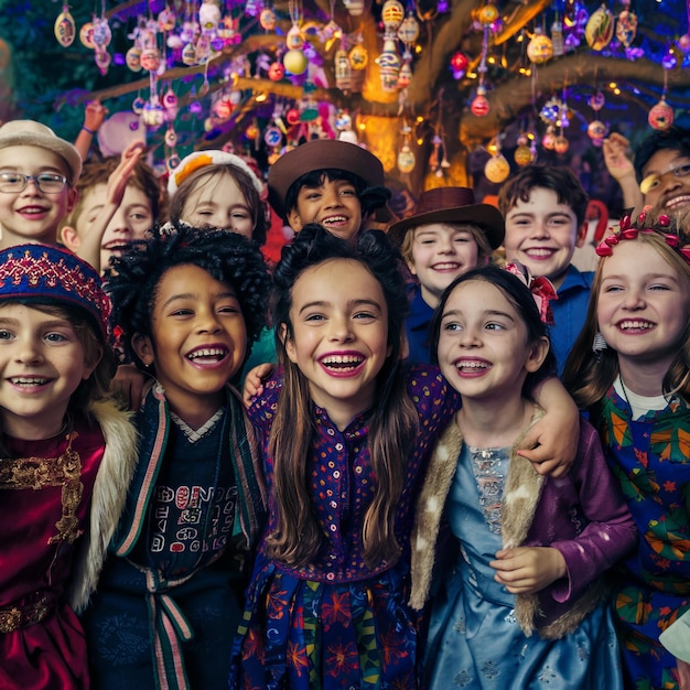 A group of children celebrate happy world childrens day