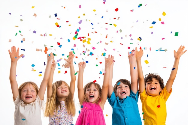 Photo a group of children celebrating with confetti on a