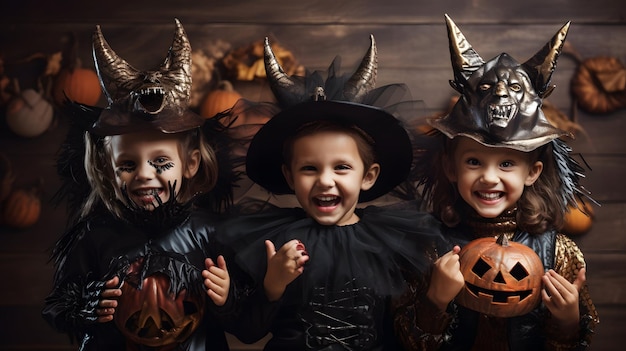 A group of children dressed up in halloween costumes Generative AI