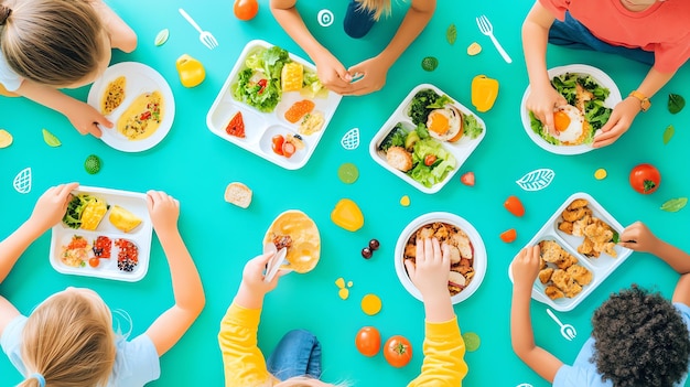 Photo a group of children enjoy a healthy meal together they are all smiling and laughing