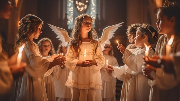 A group of children holding candles in a church Generative AI image