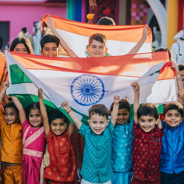 Photo a group of children holding a flag that says  india