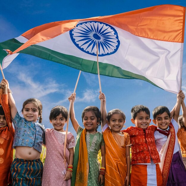 Photo a group of children holding a flag that says  india