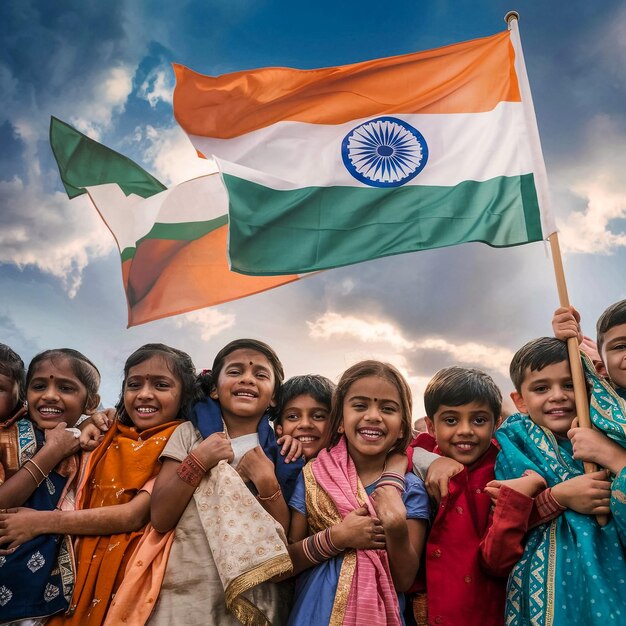 Photo a group of children holding a flag that says  india