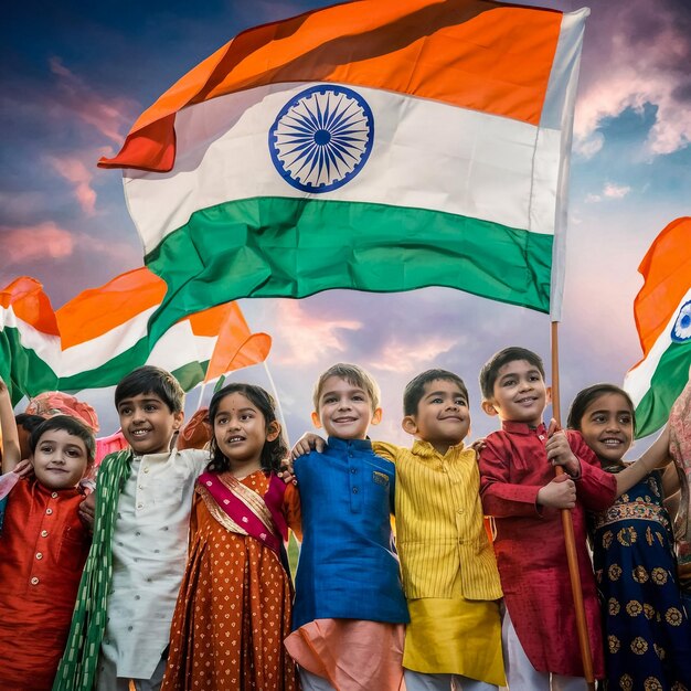 Photo a group of children holding a flag that says  india