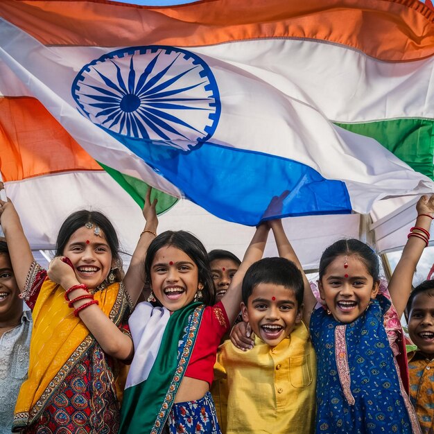 Photo a group of children holding up a flag that says  national