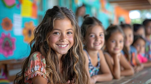 A group of children learning about Hispanic culture at a community event