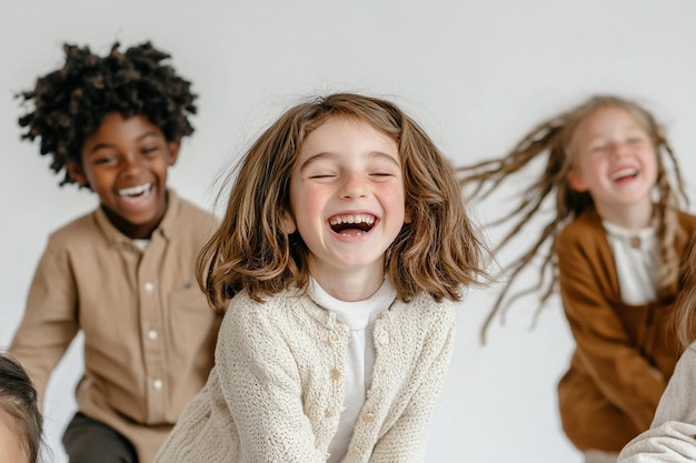 Photo a group of children playing and laughing on a whit