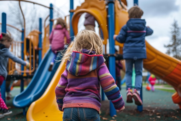 Photo a group of children playing at a playground