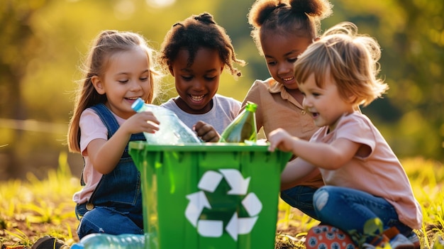 Group of children recycling in the park