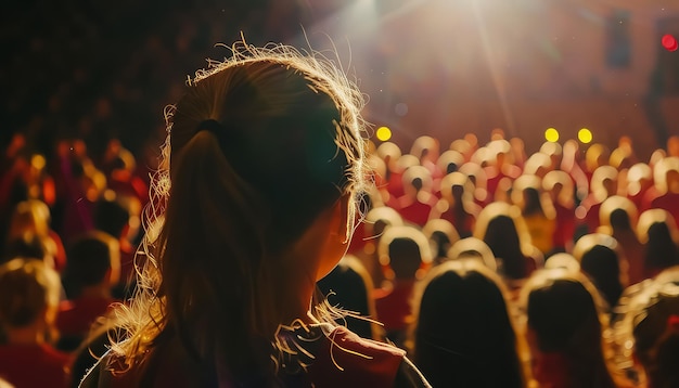 Photo a group of children sit in a theater watching a show