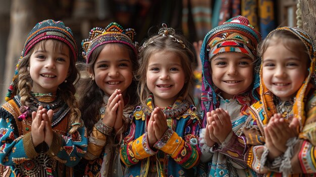 Photo a group of children in traditional clothing playing