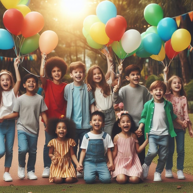 a group of children with balloons