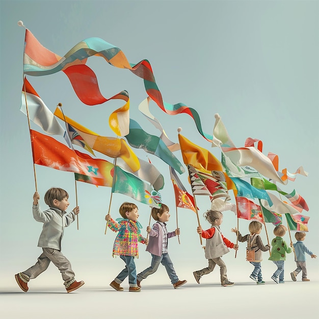 a group of children with a bunch of flags that say  little boys