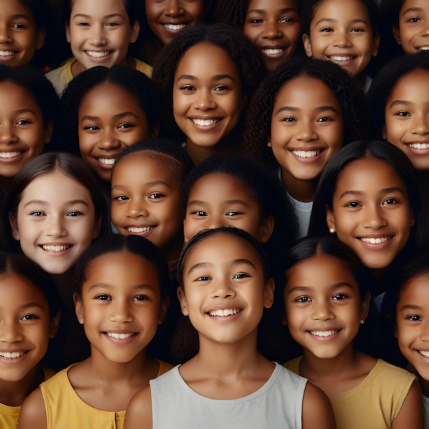 a group of children with different expressions of the same girl