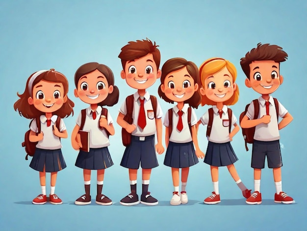 a group of children with school uniforms for school uniforms