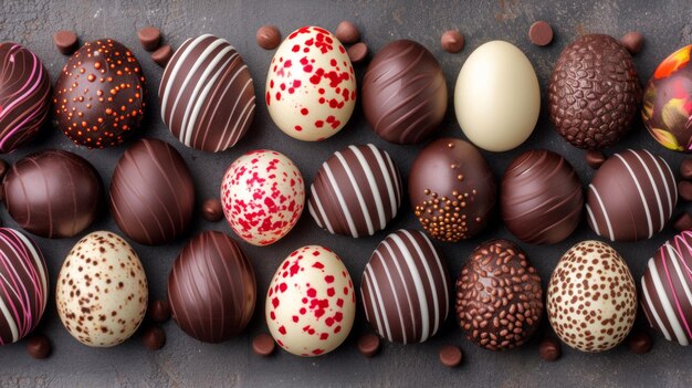 Photo a group of chocolate covered eggs are arranged in a row ai