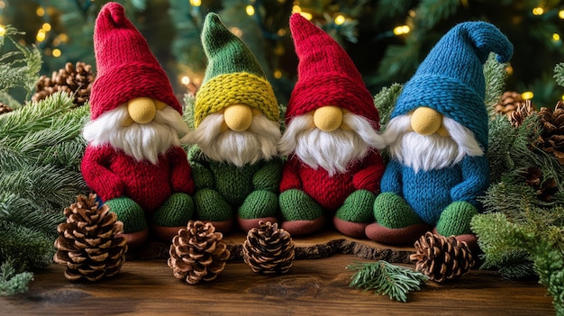 a group of christmas decorations with a santa claus figurine on the table